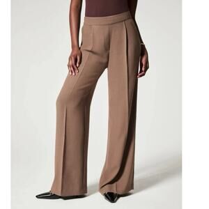 Spanx Tan Brown Carefree Crepe Pleated Wide Leg Trouser Pants Size XS